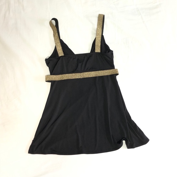 Black and Gold Empire Waist Top Low Cut - Picture 5 of 9
